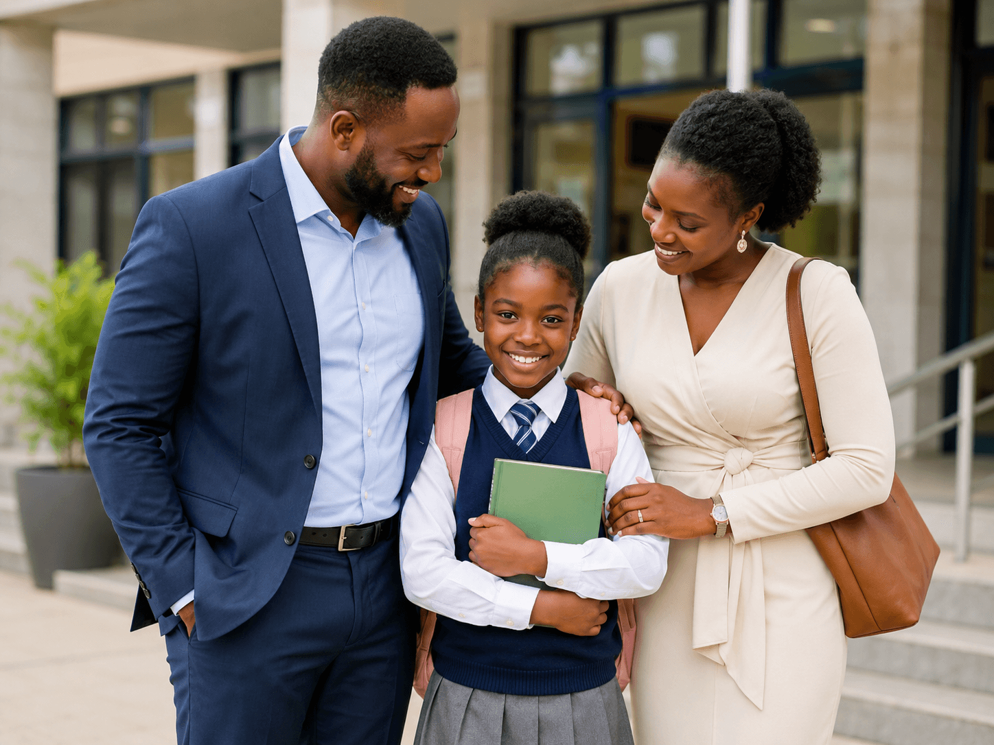 Parents accompagnant leur enfant élève